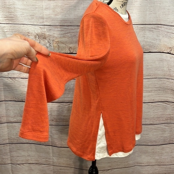 Elliott Lauren Double Layer Knit Top Connected Long Sleeves Crewneck Size XS - Picture 3 of 9